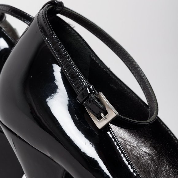 Prada Black Patent Leather Ankle Strap Platform Pumps - Picture 7 of 9